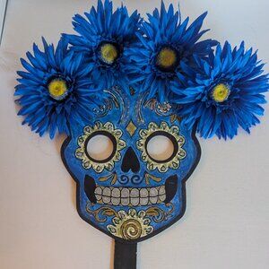 OOAK Sugar Skull Blue Halloween Mask Flower Crown Dia de Muertos Artist Costume